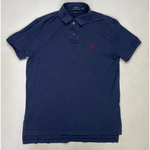 Polo Ralph Lauren Polo Shirt Men Medium Blue Pony Red Stretch Mesh Short Sleeve - Picture 1 of 6